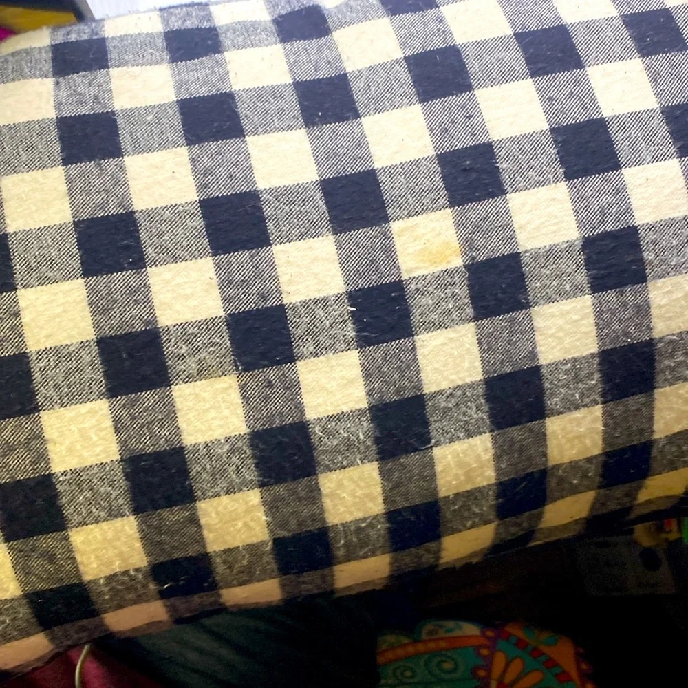 Merry Lumbar Black And White Buffalo Plaid Check Holiday Pillow Gold Embroidery